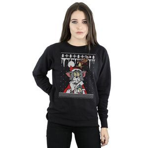 Tom And Jerry Womens/Ladies Christmas Fair Isle Sweatshirt / Black